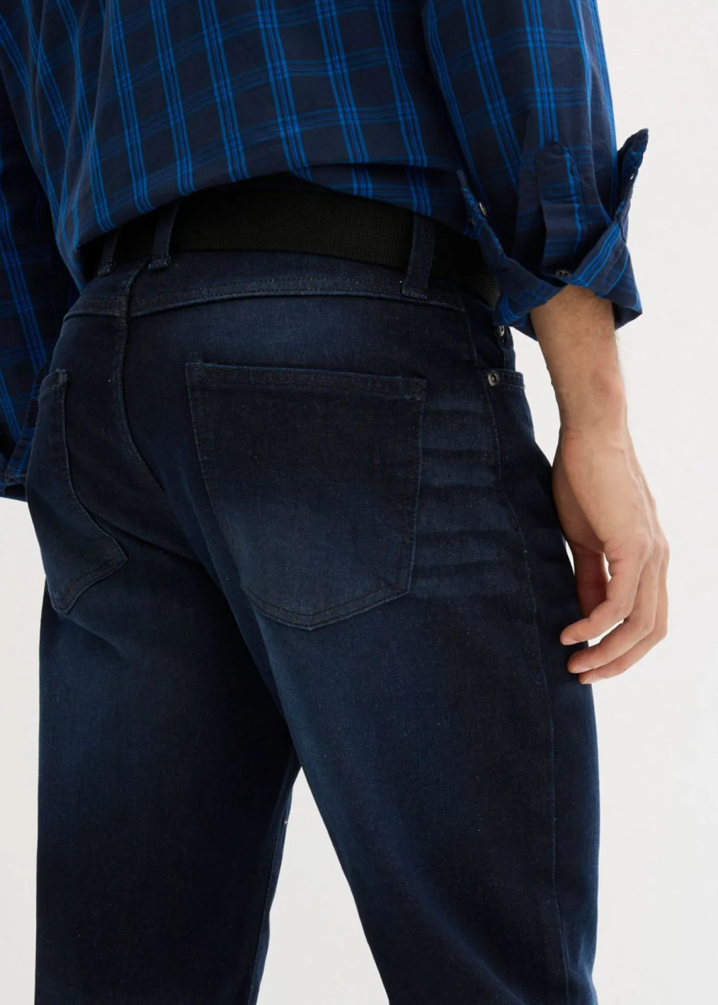 bonprix bonprix Vaqueros>Vaqueros elásticos con corte regular, cinturón y diseño recto Azul oscuro denim