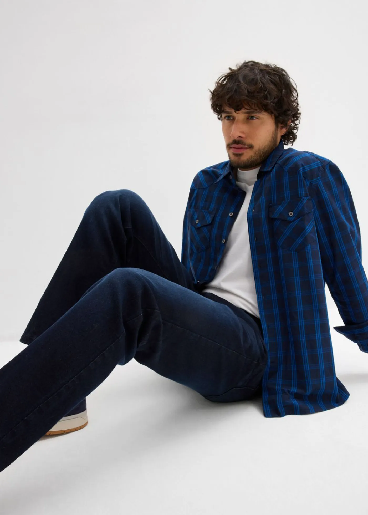 bonprix bonprix Vaqueros>Vaqueros elásticos con corte regular, cinturón y diseño recto Azul oscuro denim