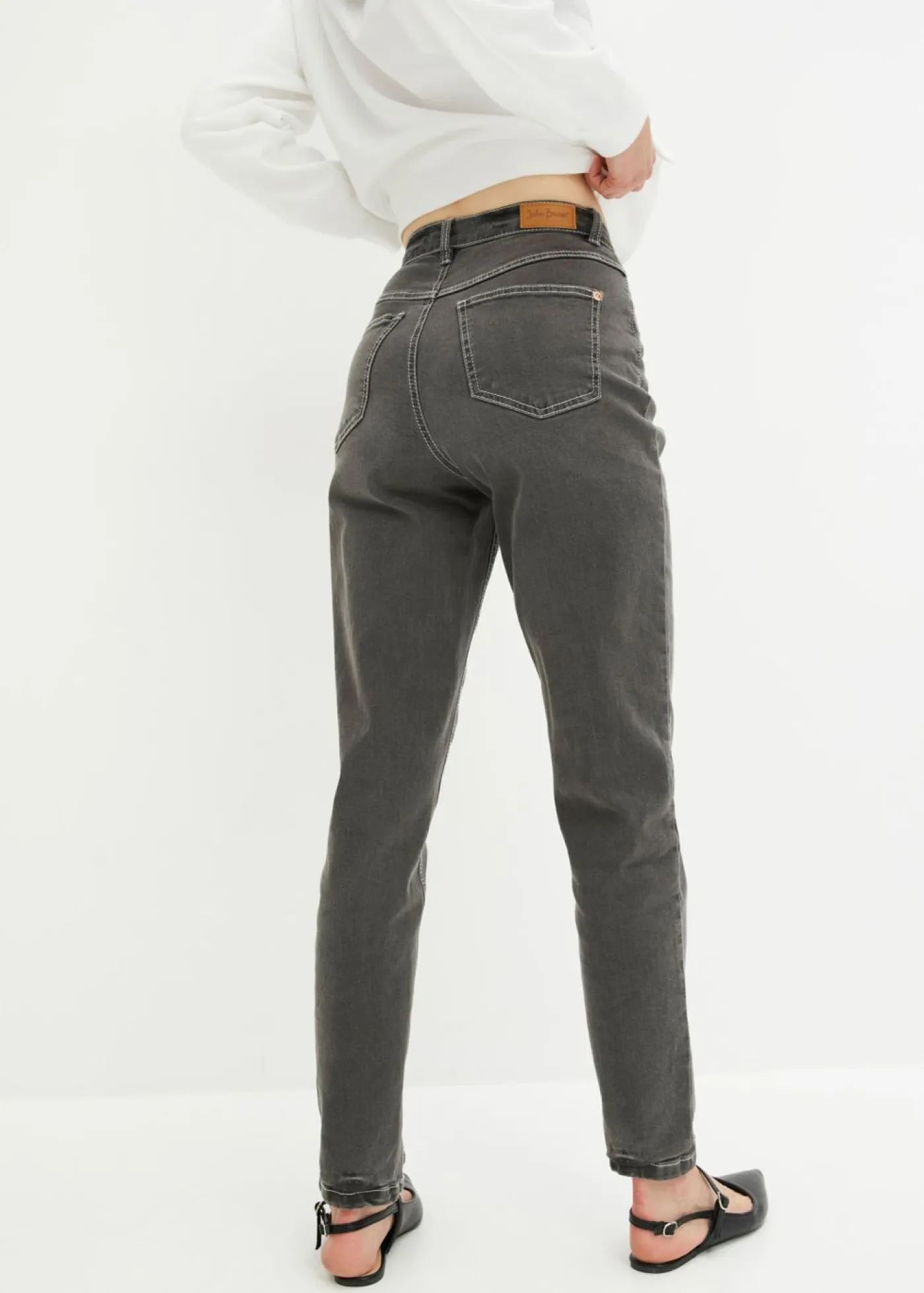 bonprix bonprix Vaqueros>Vaqueros elásticos de cintura alta y corte mom Denim gris oscuro desgastado