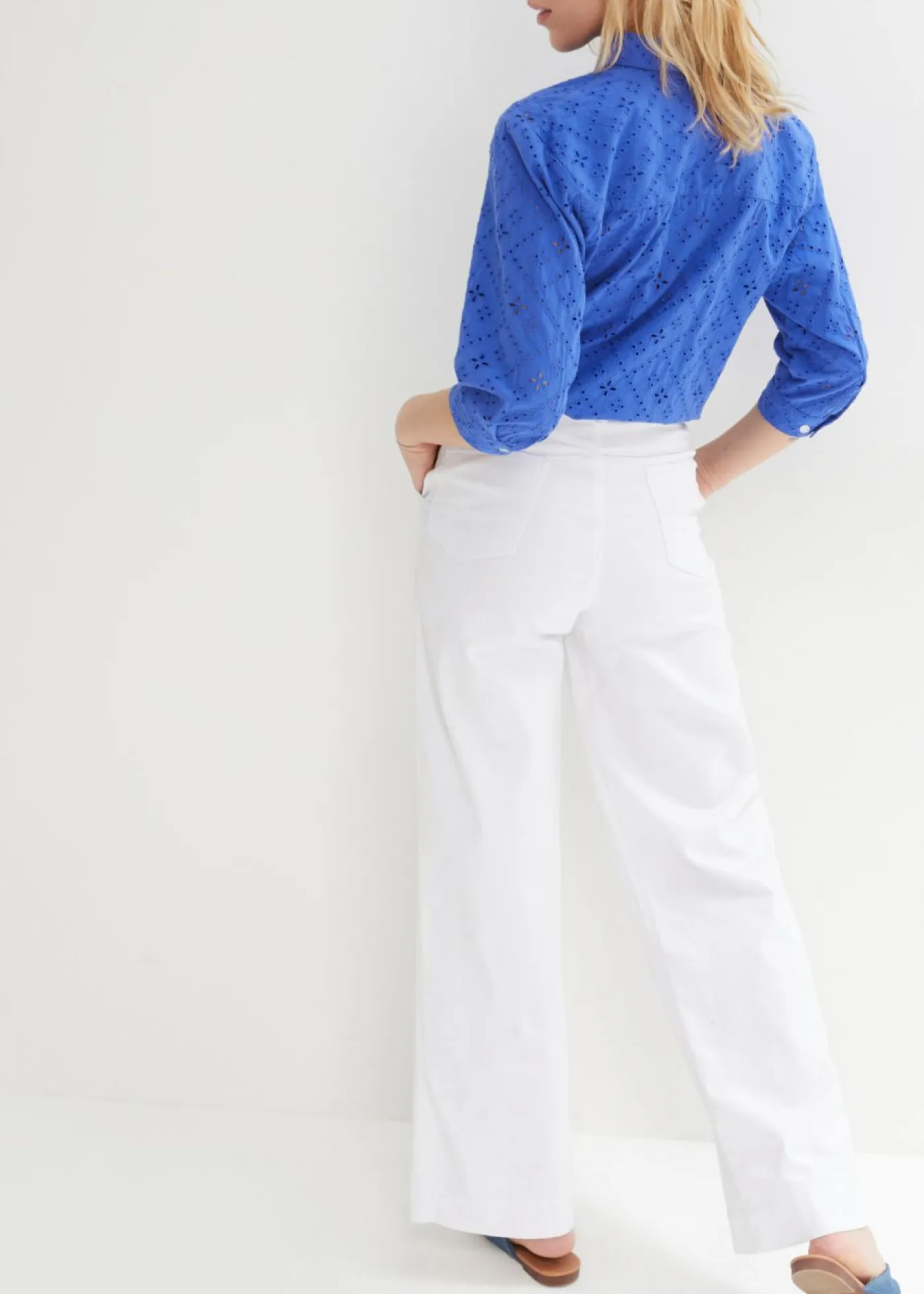 bonprix bonprix Vaqueros>Vaqueros elásticos de corte ancho Blanco sarga