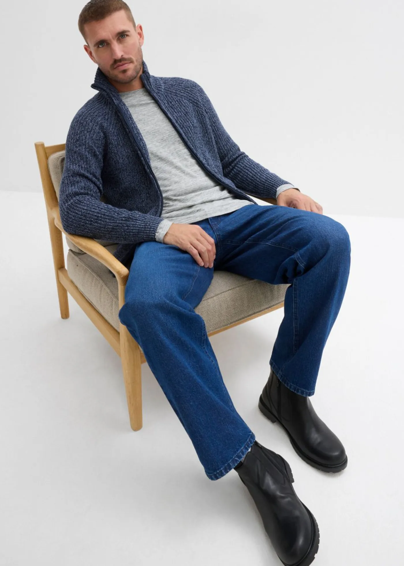 bonprix bonprix Vaqueros>Vaqueros elásticos de corte holgado y recto Azul oscuro denim