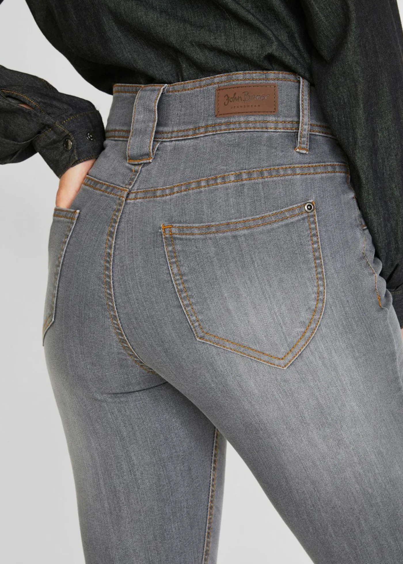 bonprix bonprix Vaqueros|Tallas Pequeñas>Vaqueros elásticos de corte slim y talle alto denim gris desgastado
