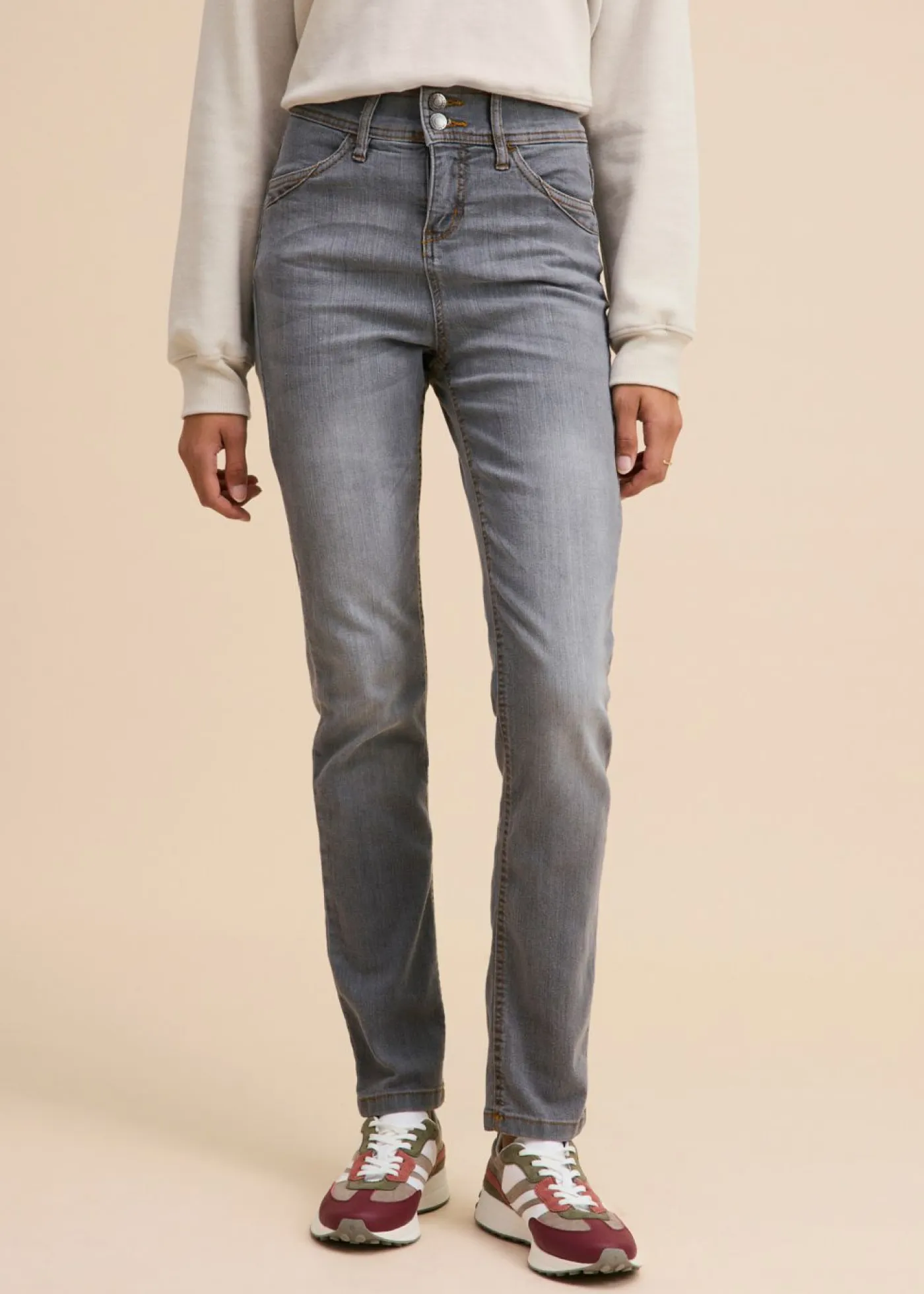 bonprix bonprix Vaqueros|Tallas Pequeñas>Vaqueros elásticos de corte slim y talle alto denim gris desgastado