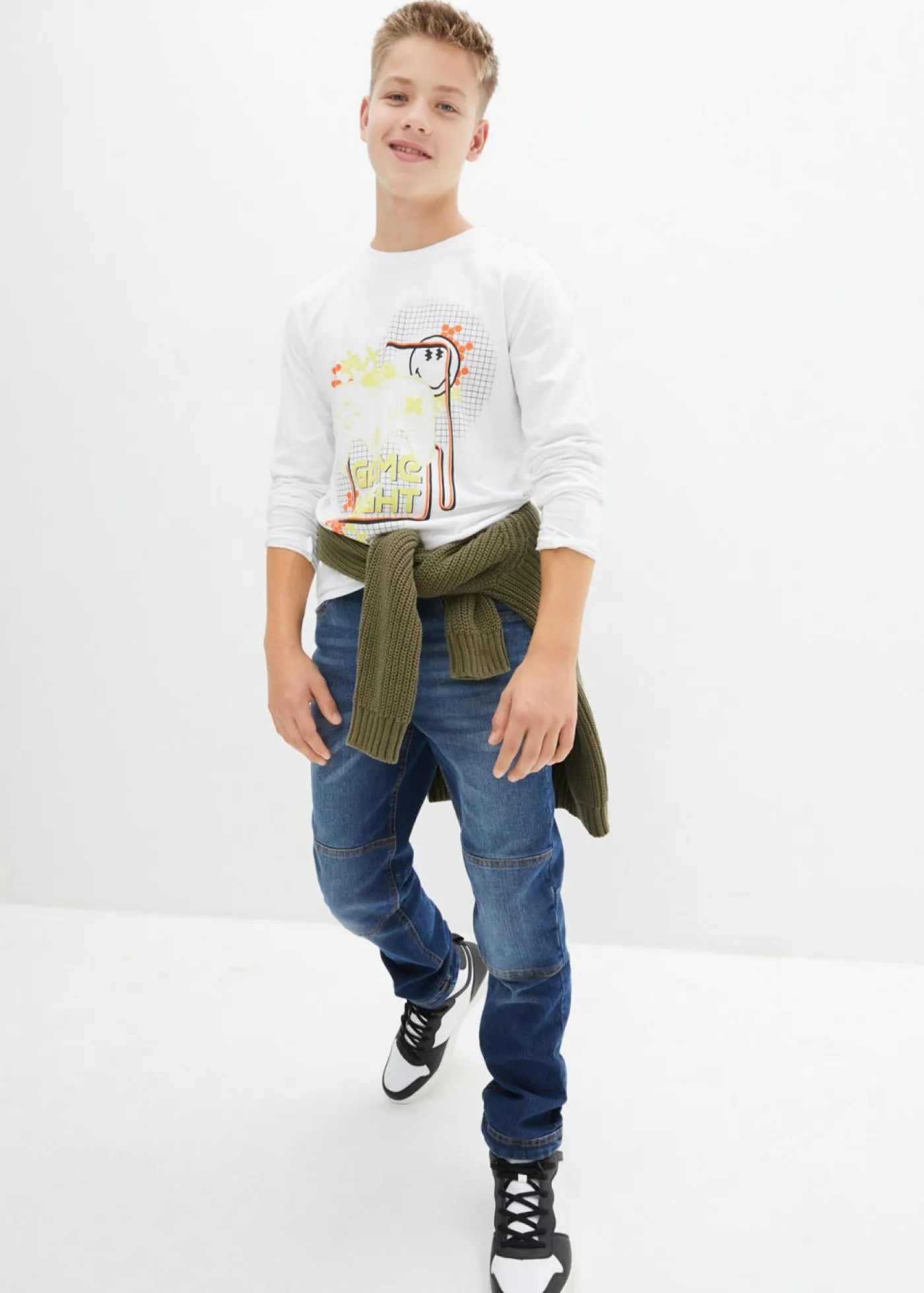 bonprix bonprix Ropa 9 A 16 Años·Jeans>Vaqueros elásticos loose fit, con cintura ajustable, straight denim oscuro