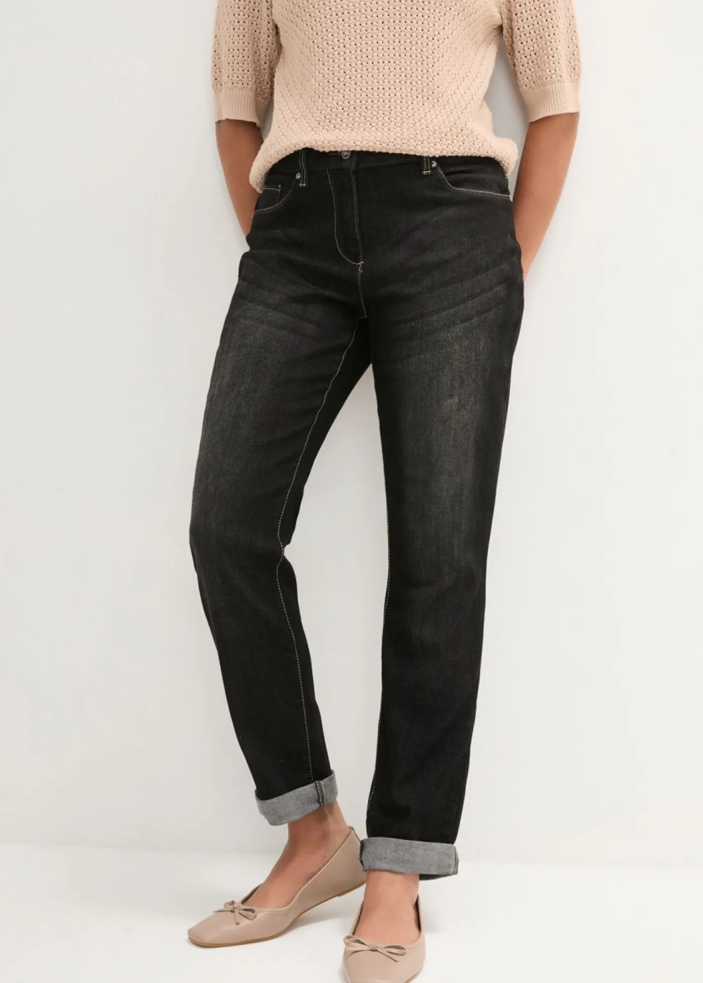 bonprix bonprix Vaqueros>Vaqueros elásticos tipo boyfriend, mid waist Negro denim