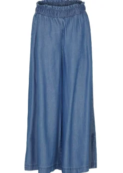 bonprix bonprix Pantalones>Vaqueros fluidos tipo palazzo con abertura lateral y largo capri Azul piedra