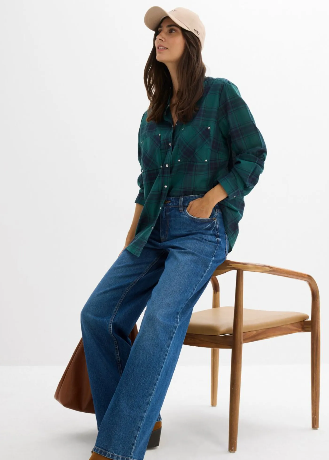 bonprix bonprix Vaqueros>Vaqueros holgados con talle medio y corte recto Azul piedra usado