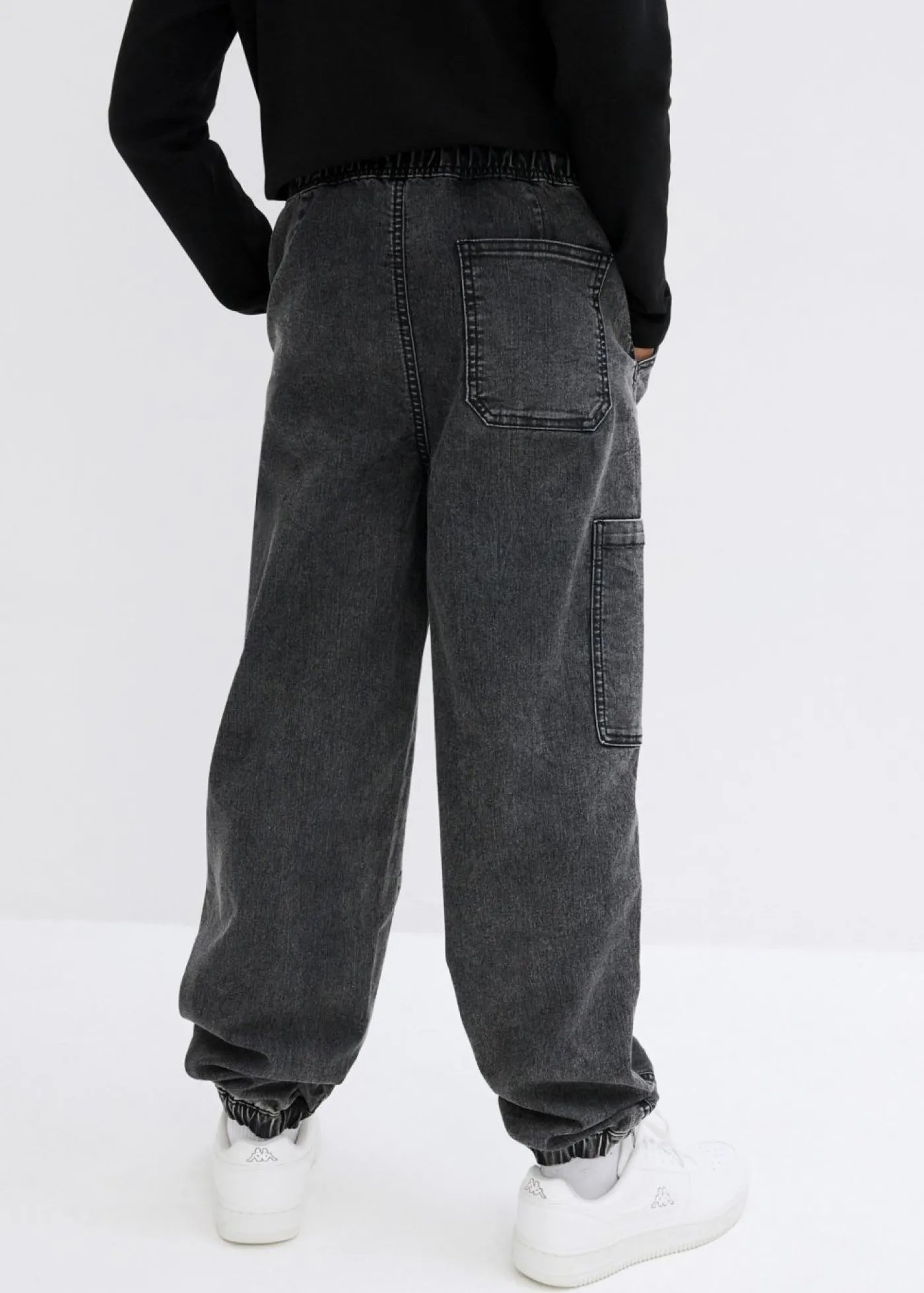 bonprix bonprix Ropa 9 A 16 Años·Jeans|Ropa 9 A 16 Años·Chaquetas Y Ropa Outdoor>Vaqueros holgados tipo cargo sin cierre con parte elástica Denim gris oscuro