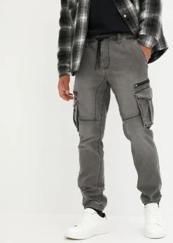 bonprix bonprix Vaqueros|Chándals>Vaqueros informales con corte regular, forma recta y cinturilla elástica denim gris