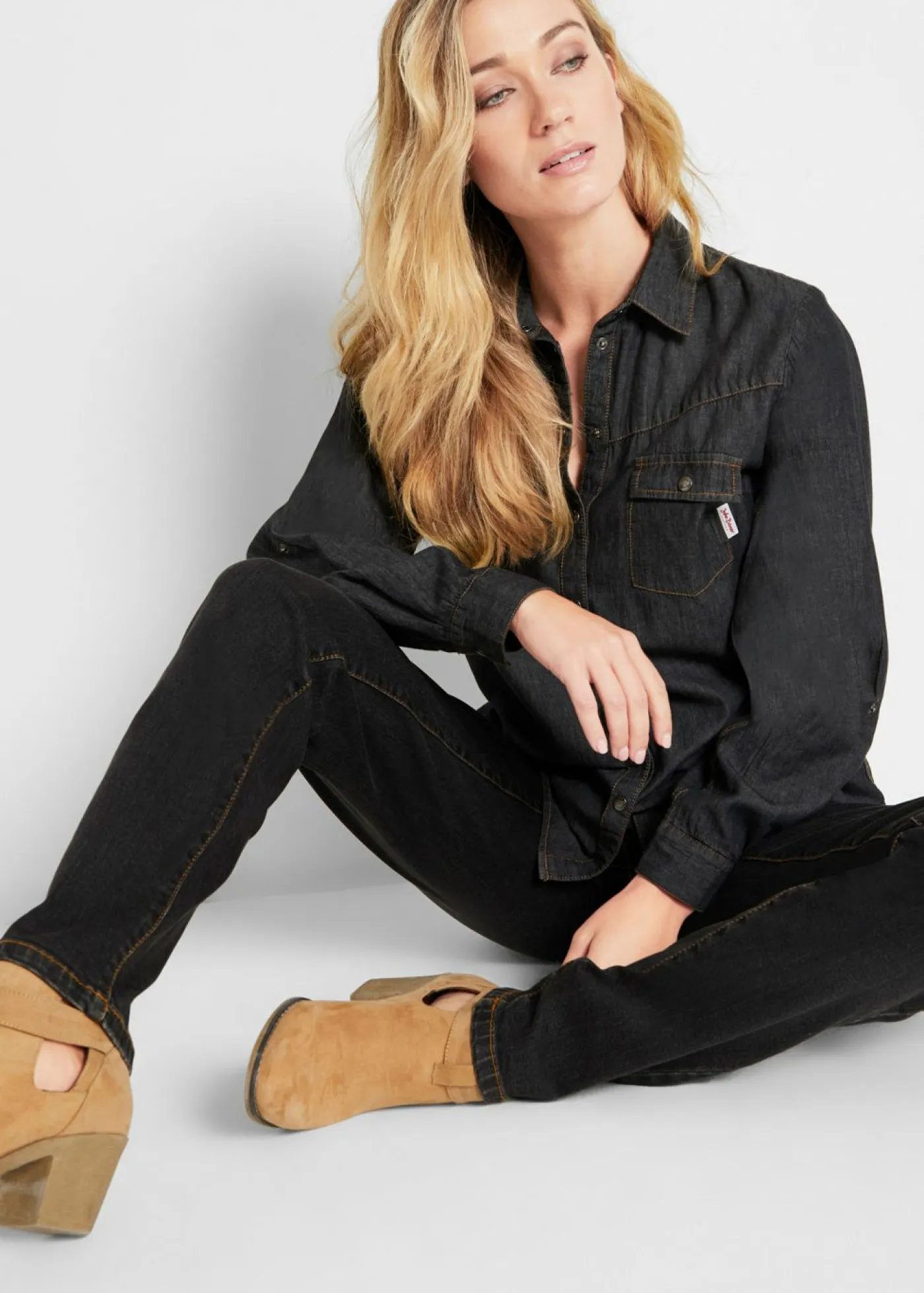 bonprix bonprix Vaqueros>Vaqueros largos con corte mom y talle medio Negro