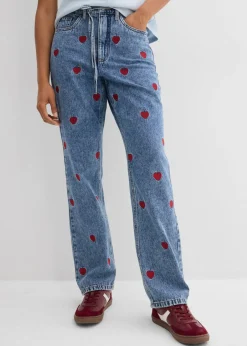 bonprix bonprix Vaqueros>Vaqueros loose, straight, high waist, de algodón azul claro denim-rojo usado