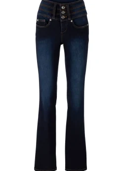 bonprix bonprix Tallas Pequeñas>Vaqueros moldeadores con corte bootcut y talle alto Azul marino desgastado
