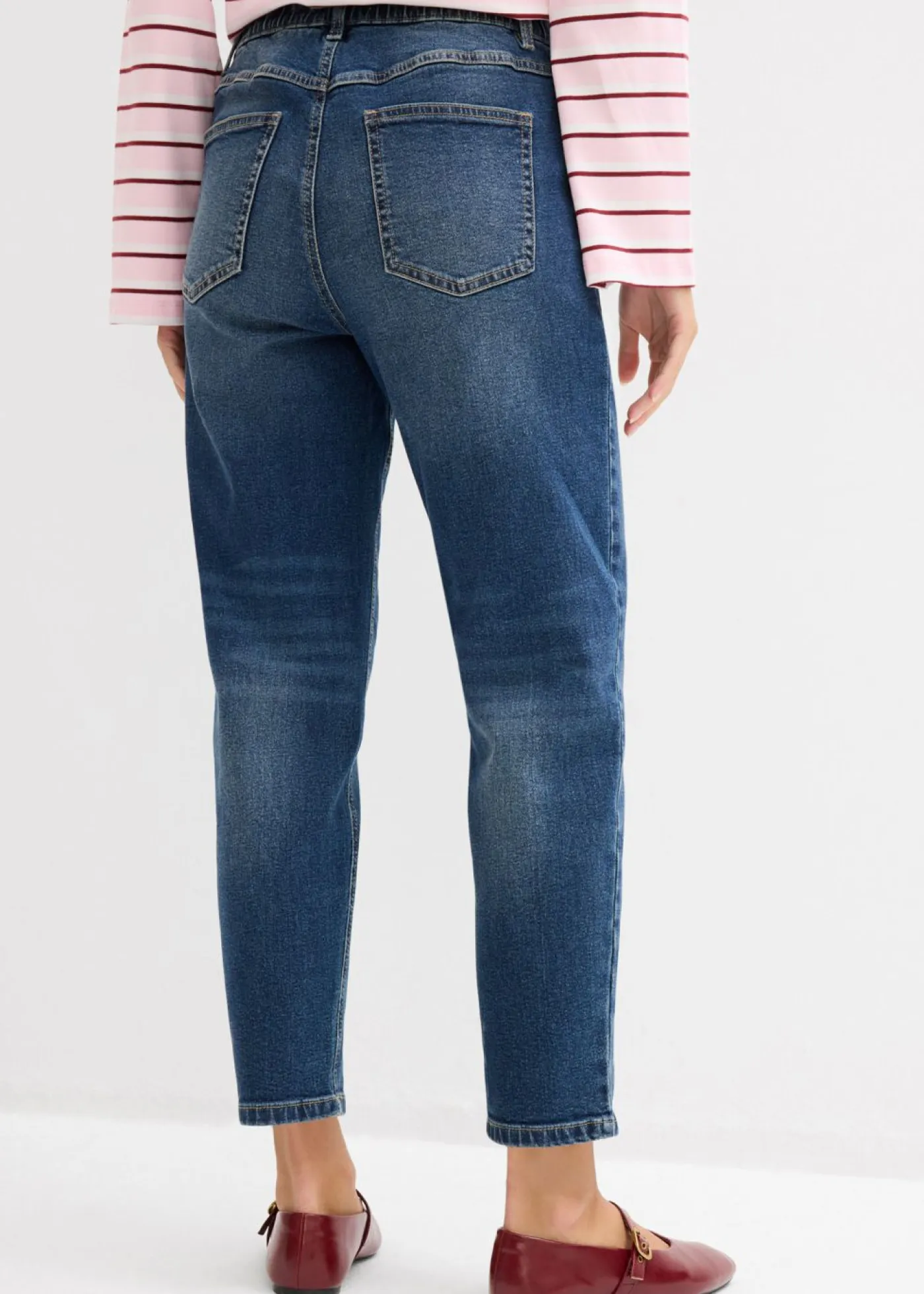 bonprix bonprix Tallas Pequeñas>Vaqueros mom, high waist, cropped azul oscuro denim usado