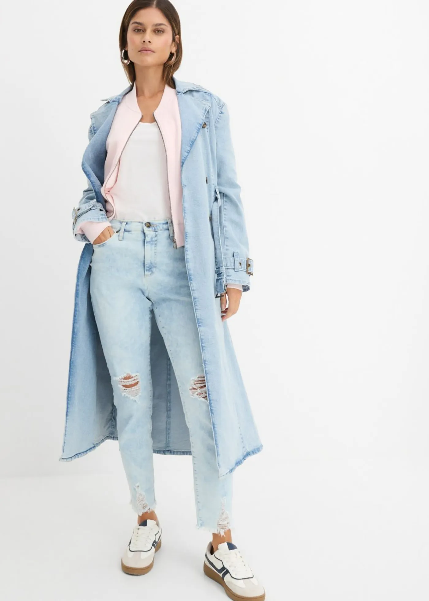 bonprix bonprix Vaqueros>Vaqueros mom, high waist, con efecto roto Azul usado