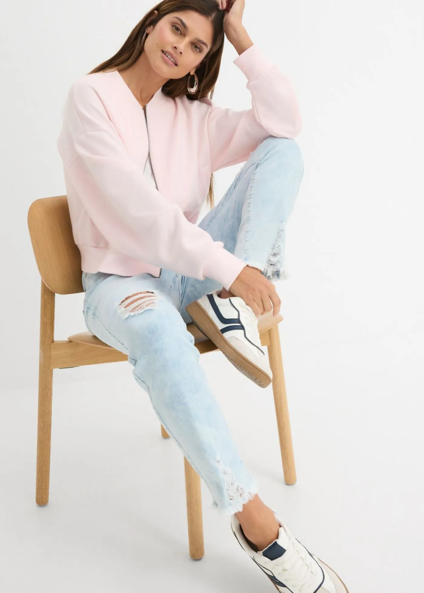 bonprix bonprix Vaqueros>Vaqueros mom, high waist, con efecto roto Azul usado