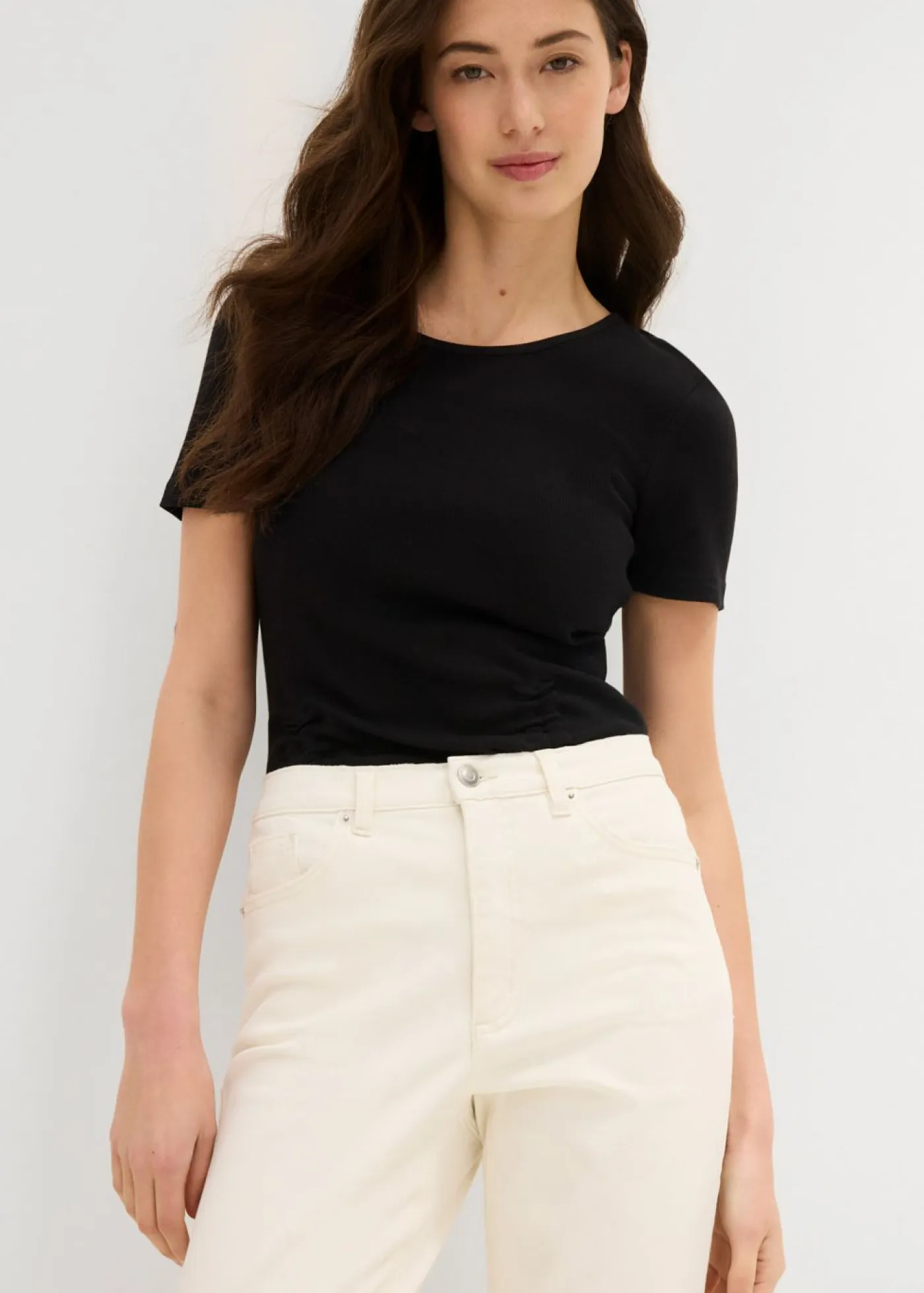 bonprix bonprix Vaqueros>Vaqueros mom, high waist, low stretch, cropped Blanco lana