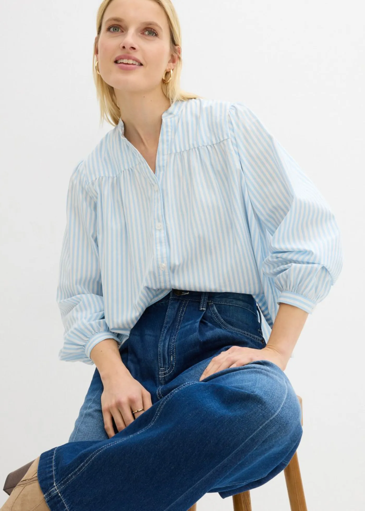 bonprix bonprix Vaqueros>Vaqueros palazzo, super wide, de algodón azul oscuro denim usado