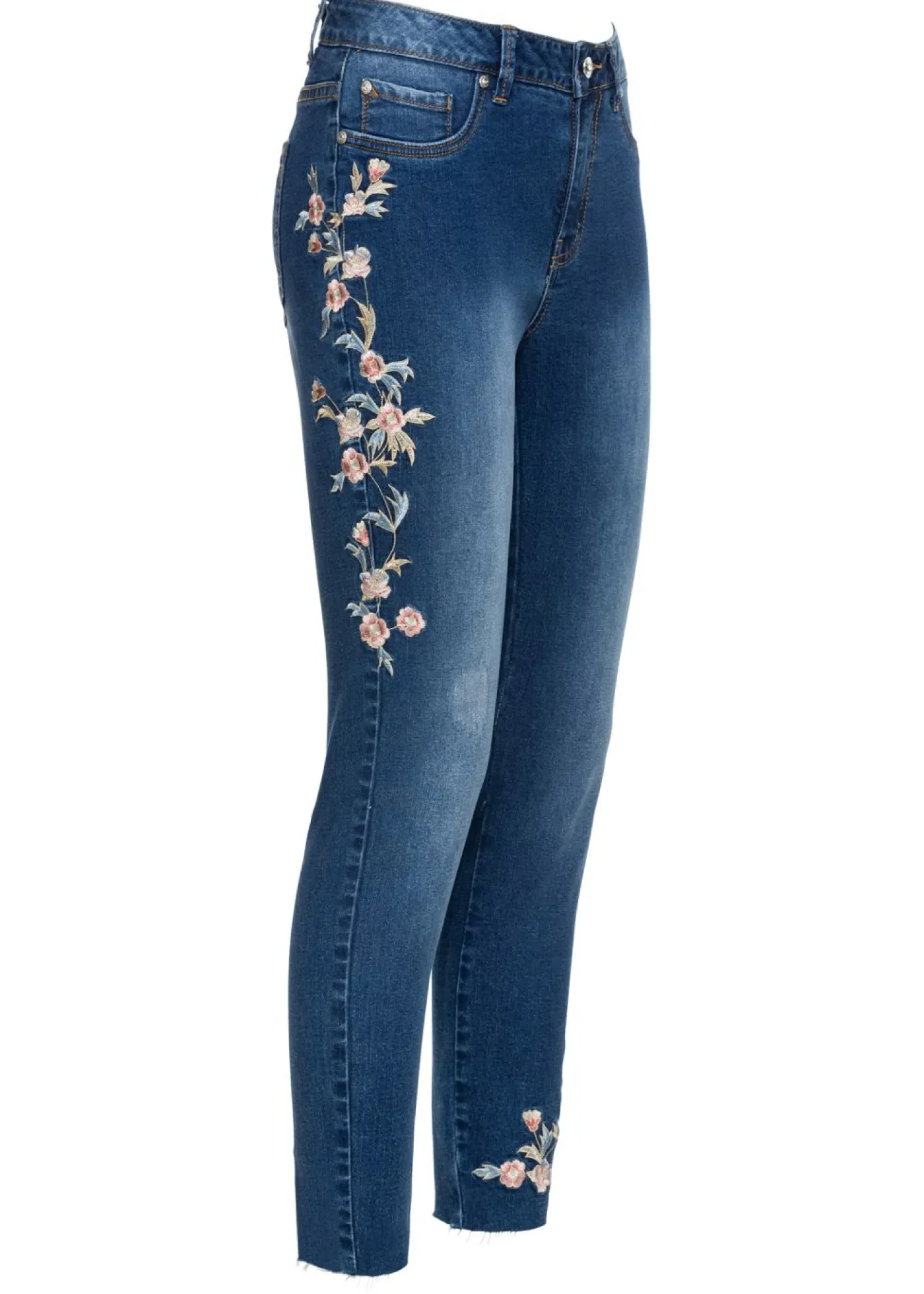 bonprix bonprix Vaqueros>Vaqueros pitillo con largo acortado y talle medio Denim de flores