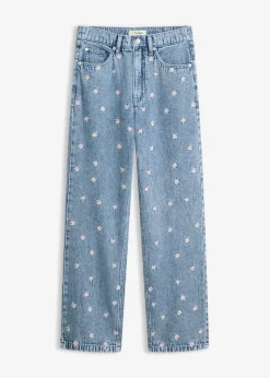 bonprix bonprix Tallas Pequeñas|Novedades>Vaqueros rectos de algodón con talle alto Denim claro desgastado