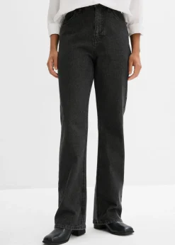 bonprix bonprix Vaqueros>Vaqueros rectos de talle medio con corte holgado, cinturilla elástica y piedras brillantes Denim gris oscuro