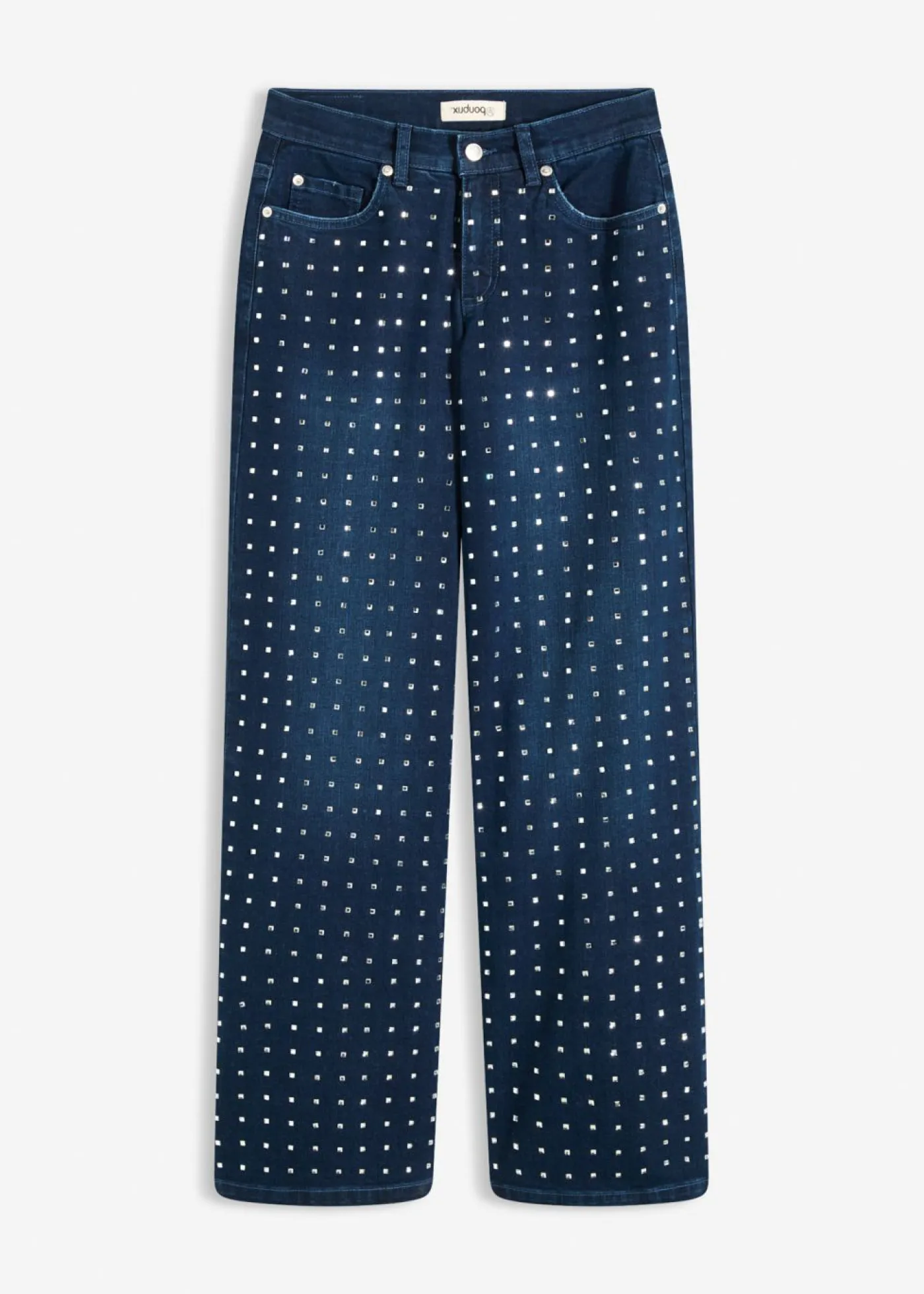 bonprix bonprix Vaqueros>Vaqueros rectos de talle medio con aplicación de piedras brillantes Denim metalizado