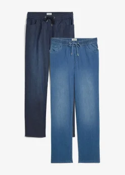 bonprix bonprix Tallas Pequeñas>Vaqueros rectos de talle alto con cintura cómoda (2 unidades) azul claro denim+azul oscuro denim usado