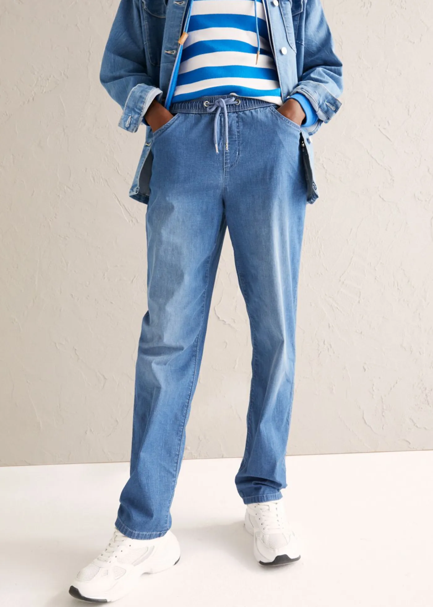 bonprix bonprix Tallas Pequeñas>Vaqueros rectos de talle alto con cintura cómoda (2 unidades) azul claro denim+azul oscuro denim usado