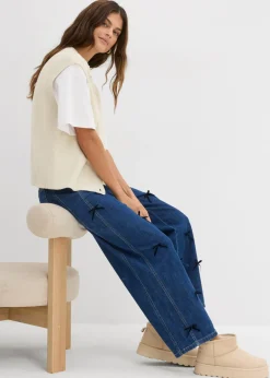 Mujer bonprix bonprix Vaqueros rectos de talle alto con cinturilla cómoda y corte barrel