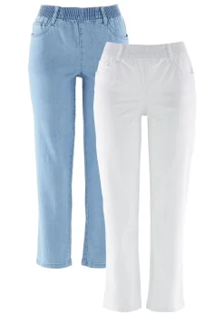 bonprix bonprix Vaqueros>Vaqueros rectos de talle medio con cintura cómoda (2 unidades) Blanco + denim claro