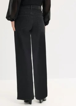 Mujer bonprix bonprix Vaqueros rectos de talle medio con aplicación de piedras brillantes