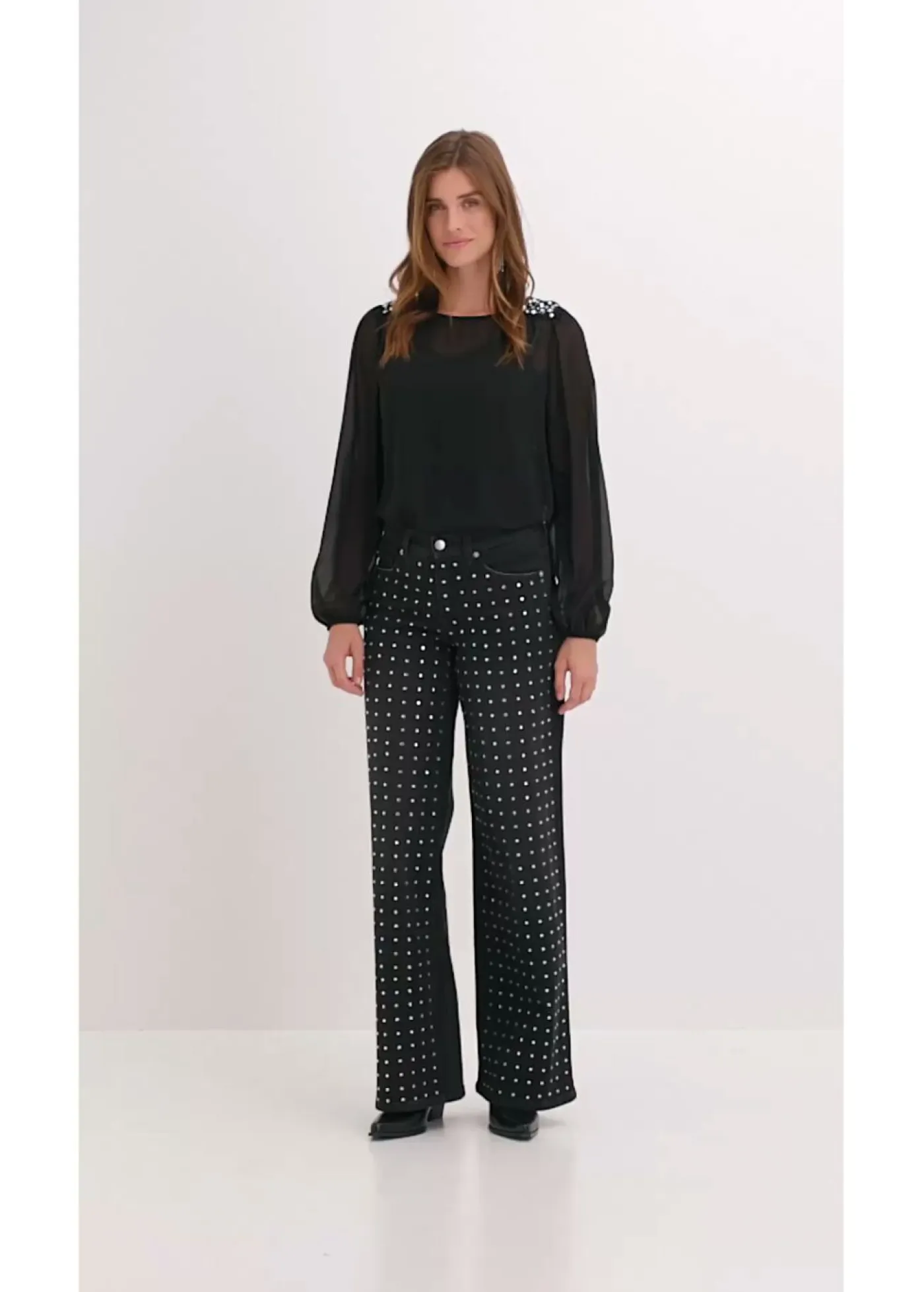 Mujer bonprix bonprix Vaqueros rectos de talle medio con aplicación de piedras brillantes