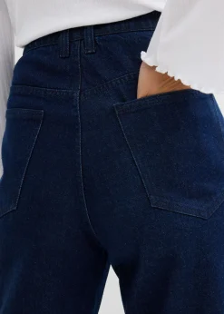 Mujer bonprix bonprix Vaqueros rectos de talle medio con corte holgado, cinturilla elástica y piedras brillantes