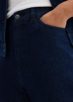 Mujer bonprix bonprix Vaqueros rectos de talle medio con corte holgado, cinturilla elástica y piedras brillantes