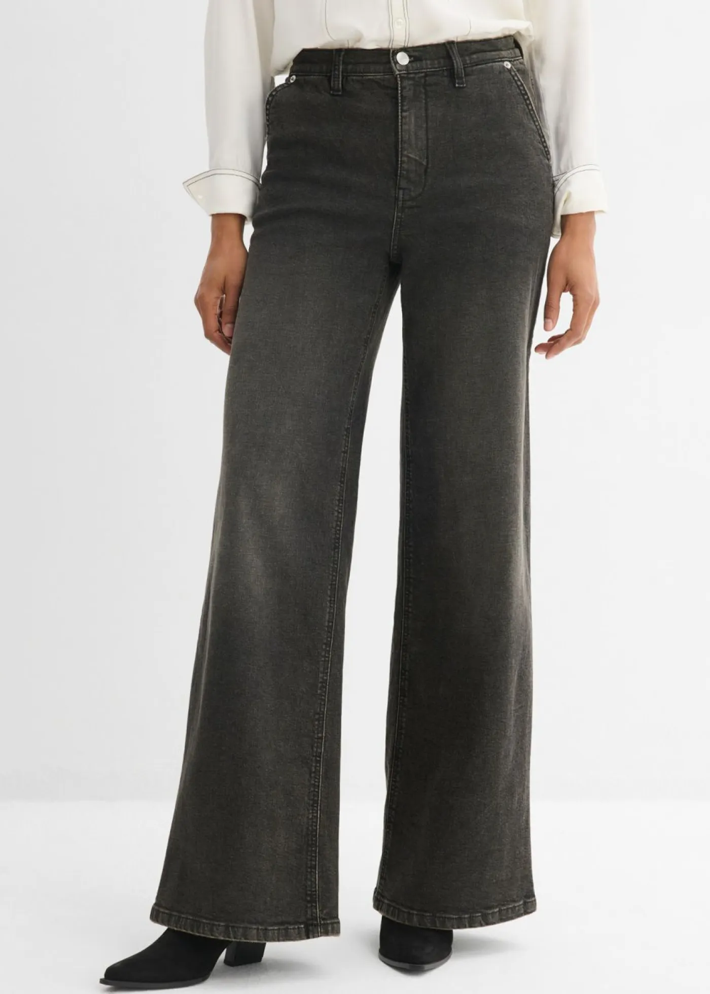 bonprix bonprix Vaqueros|Novedades>Vaqueros rectos holgados de talle alto negro denim-beige-kaki usado