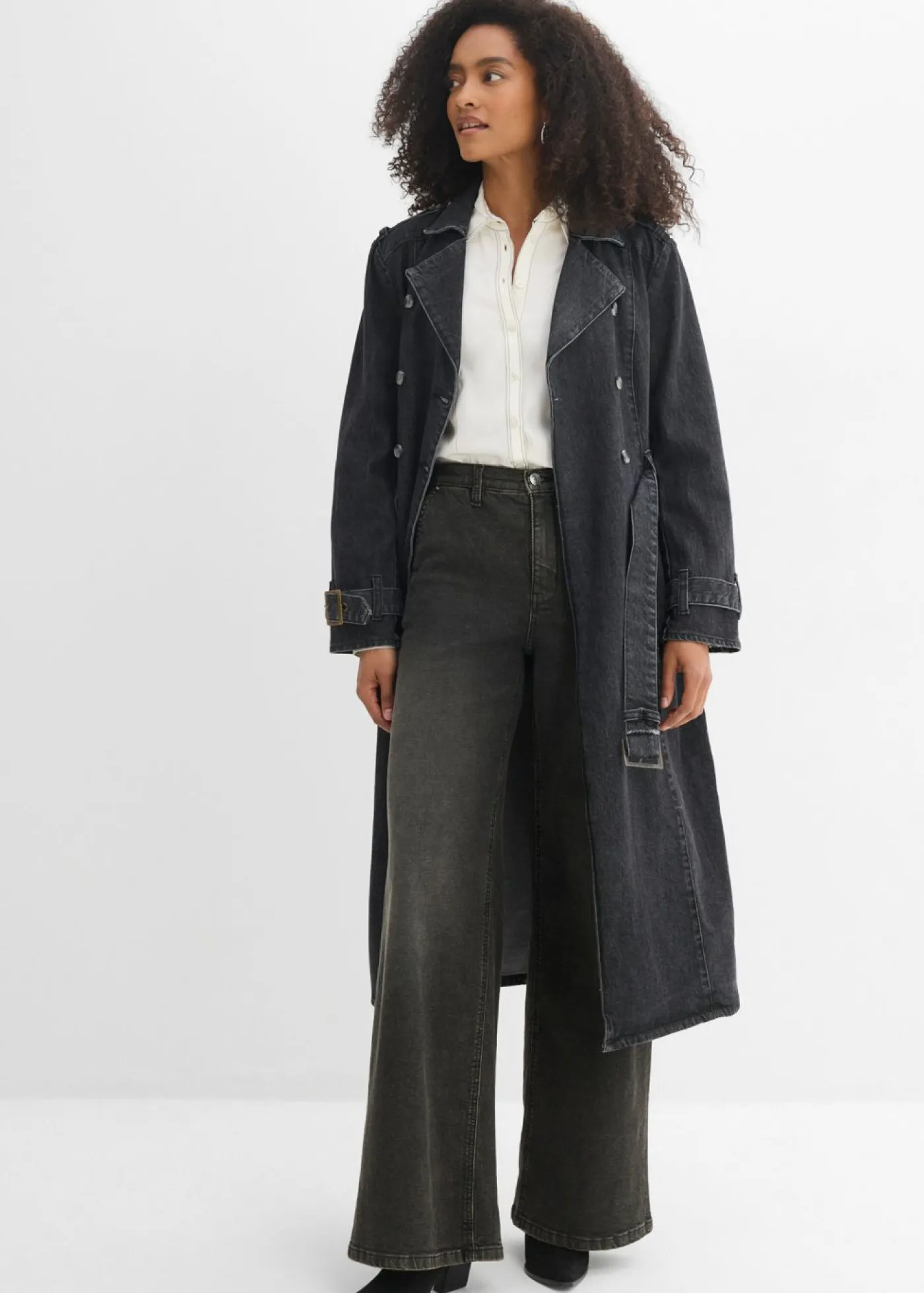 bonprix bonprix Vaqueros|Novedades>Vaqueros rectos holgados de talle alto negro denim-beige-kaki usado