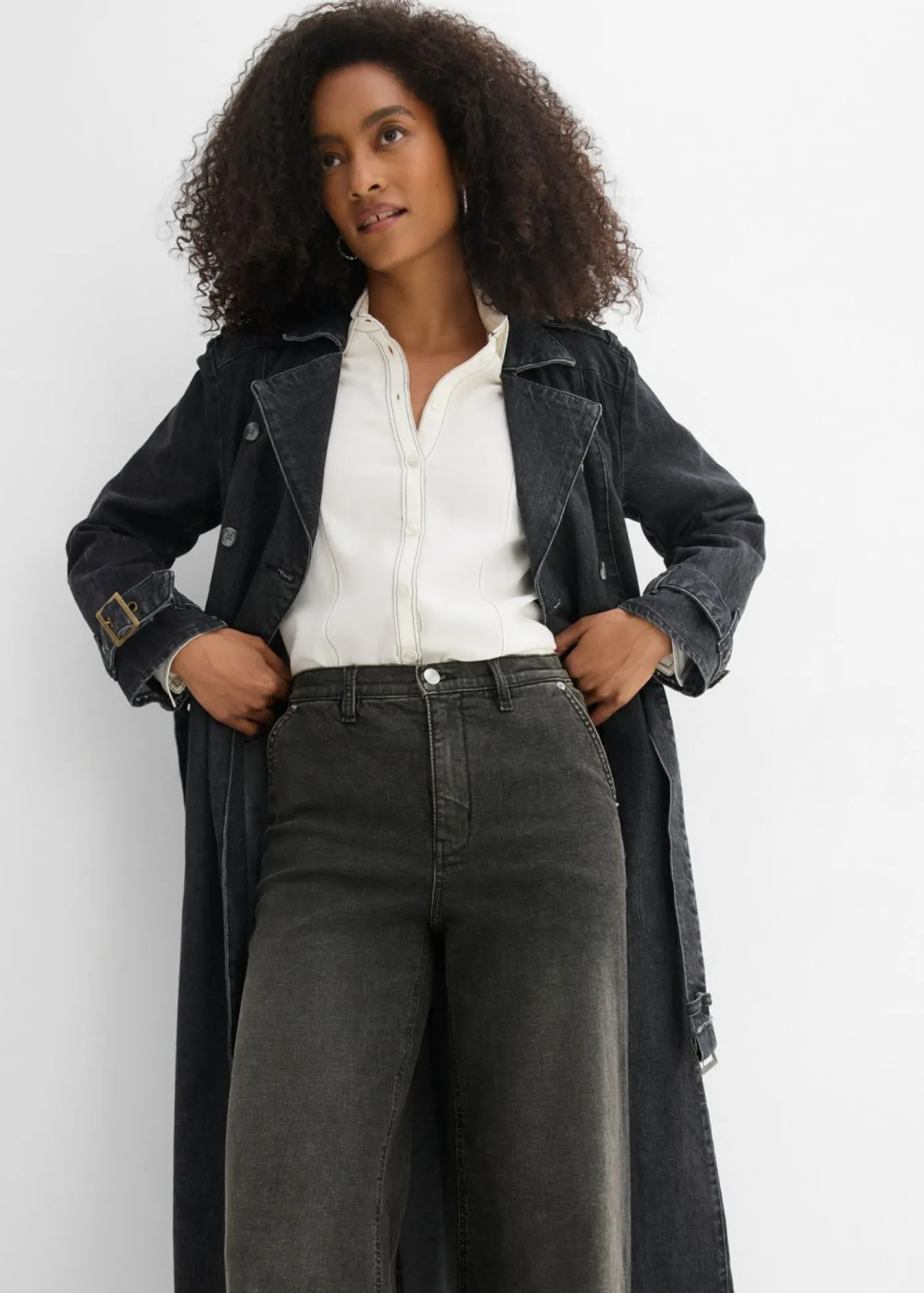 bonprix bonprix Vaqueros|Novedades>Vaqueros rectos holgados de talle alto negro denim-beige-kaki usado