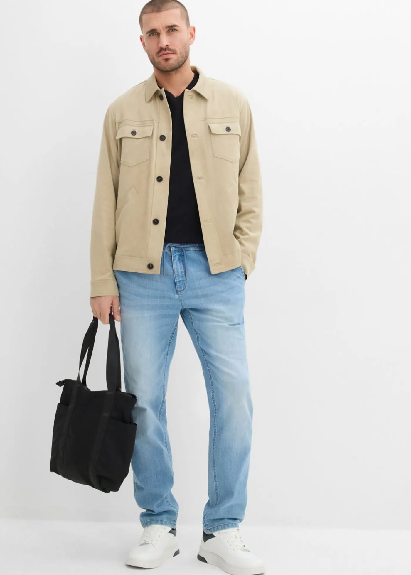 bonprix bonprix Vaqueros>Vaqueros sin cierre con corte regular, cinturilla elástica y forma recta Denim claro