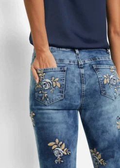 Mujer bonprix bonprix Vaqueros slim fit, con bordado de flores