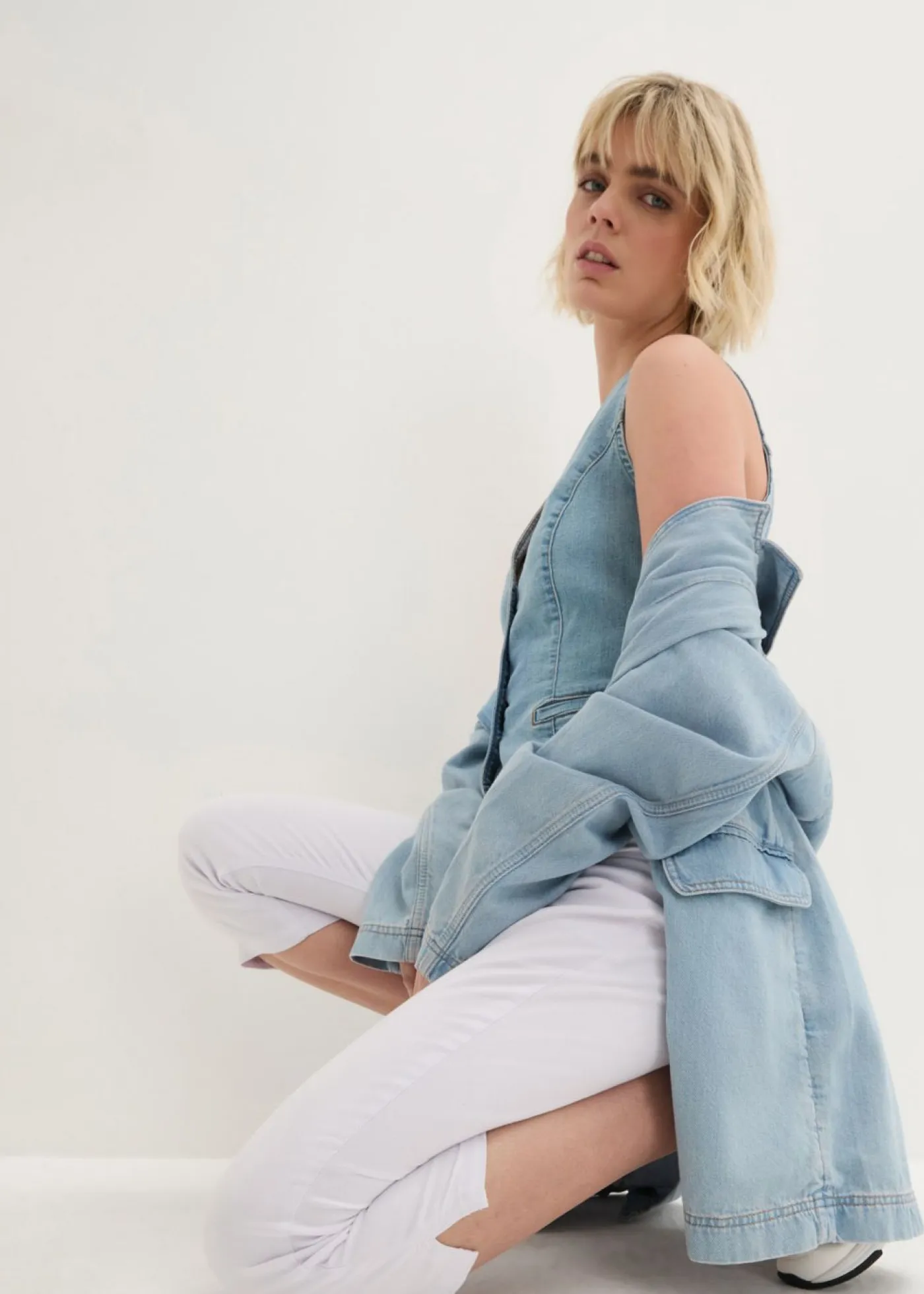 bonprix bonprix Vaqueros>Vaqueros slim fit, talle medio, cropped Sarga blanca