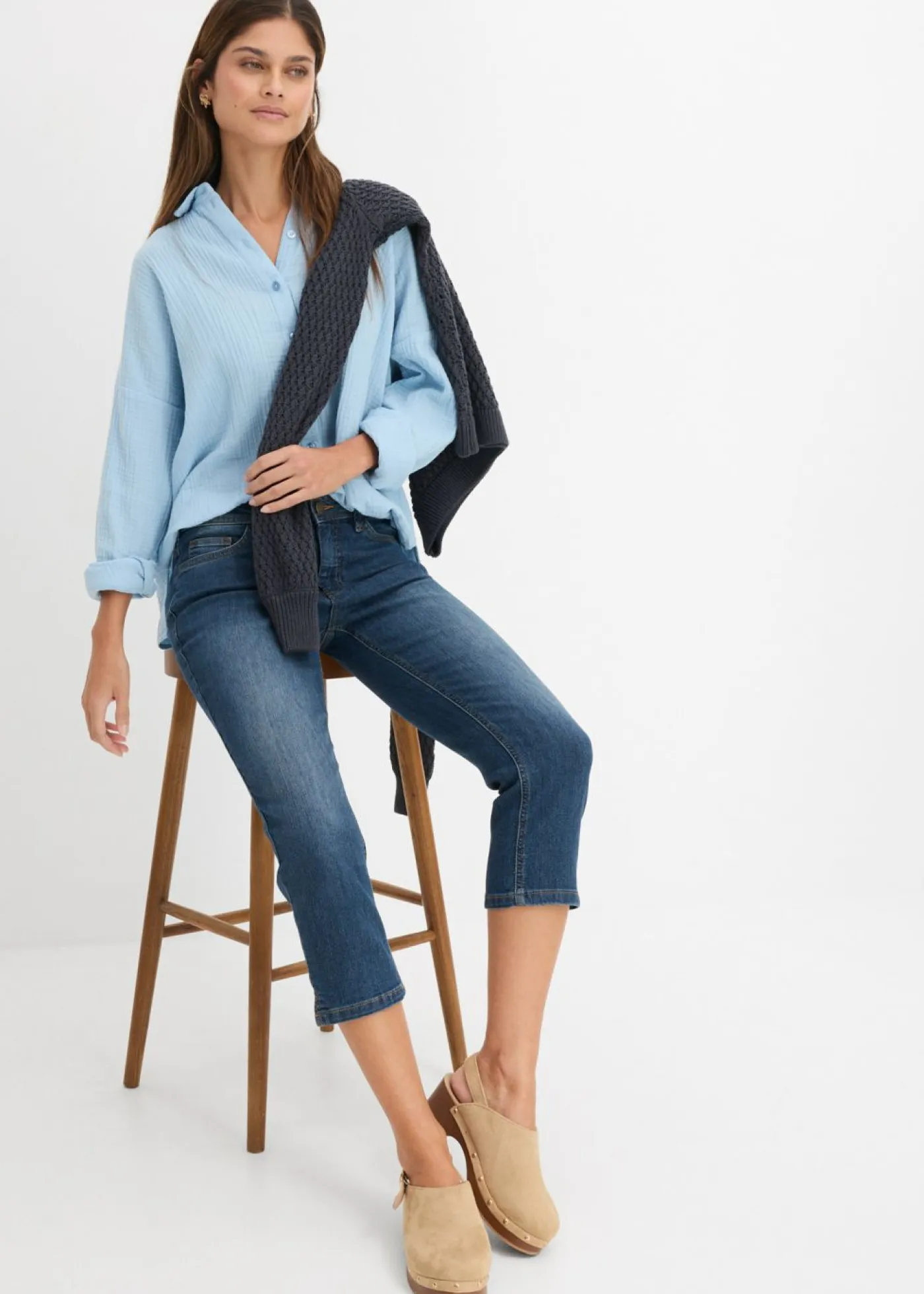 Mujer bonprix bonprix Vaqueros slim fit, talle medio, cropped