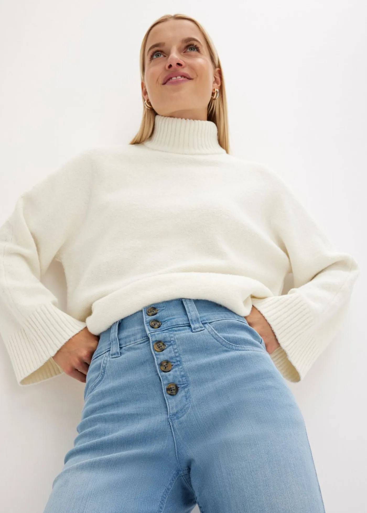 bonprix bonprix Vaqueros|Novedades>Vaqueros straight, high waist, elásticos Blanco lana