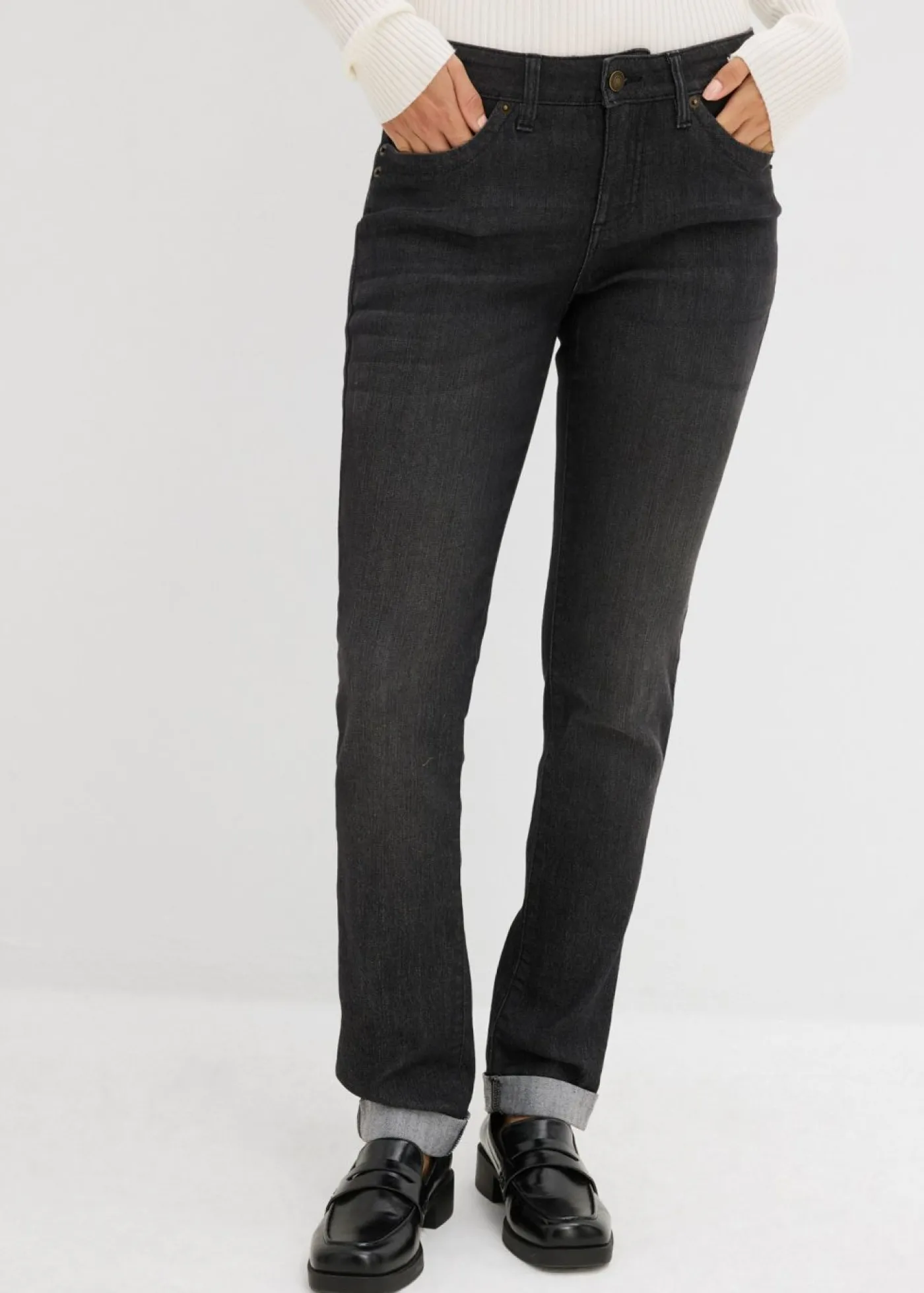 bonprix bonprix Vaqueros>Vaqueros straight, mid waist, elásticos Negro denim
