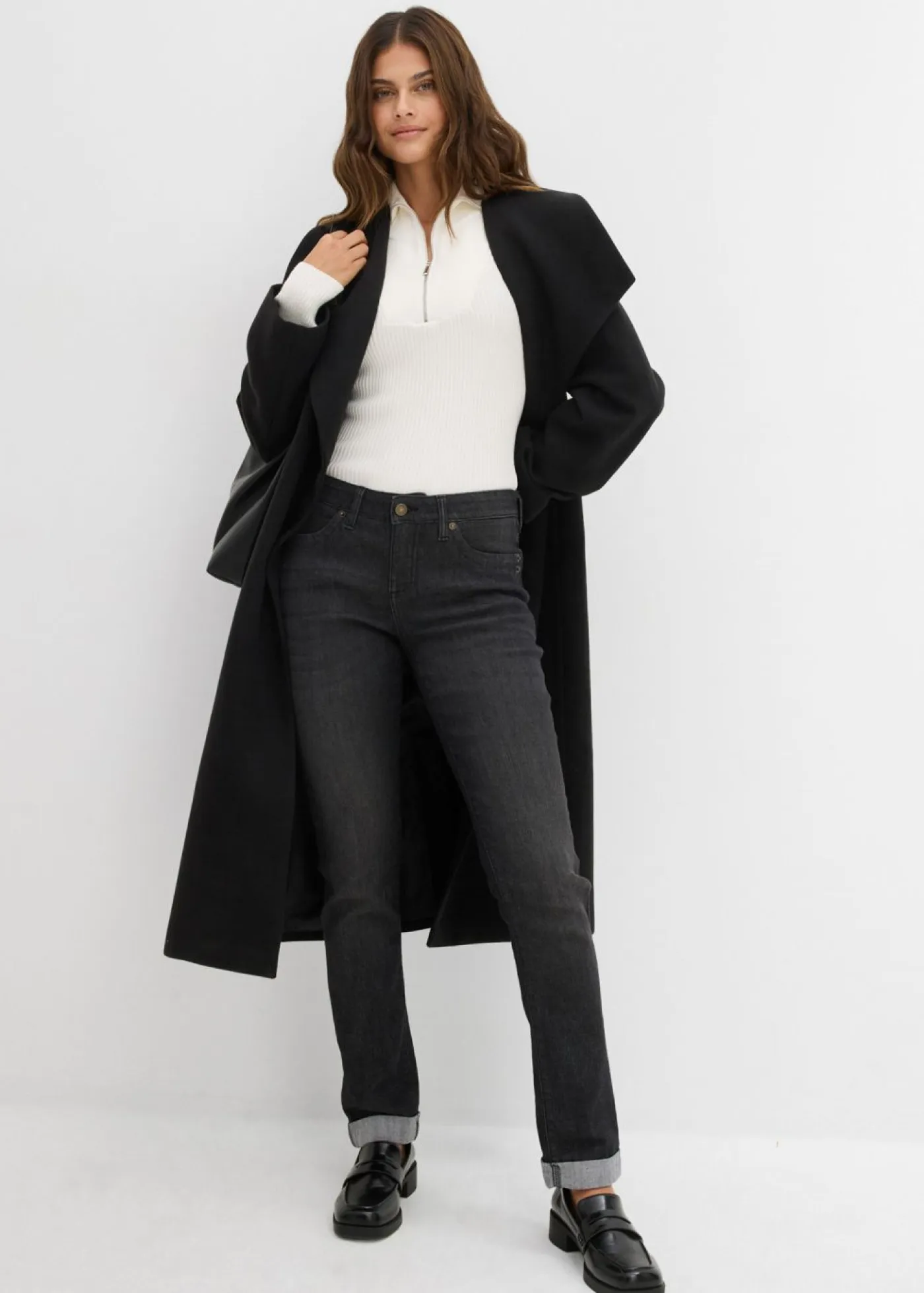 bonprix bonprix Vaqueros>Vaqueros straight, mid waist, elásticos Negro denim