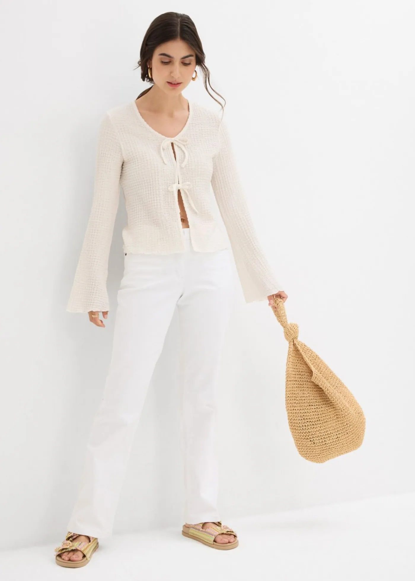 bonprix bonprix Vaqueros|Tallas Pequeñas>Vaqueros straight, mid waist, elásticos Blanco