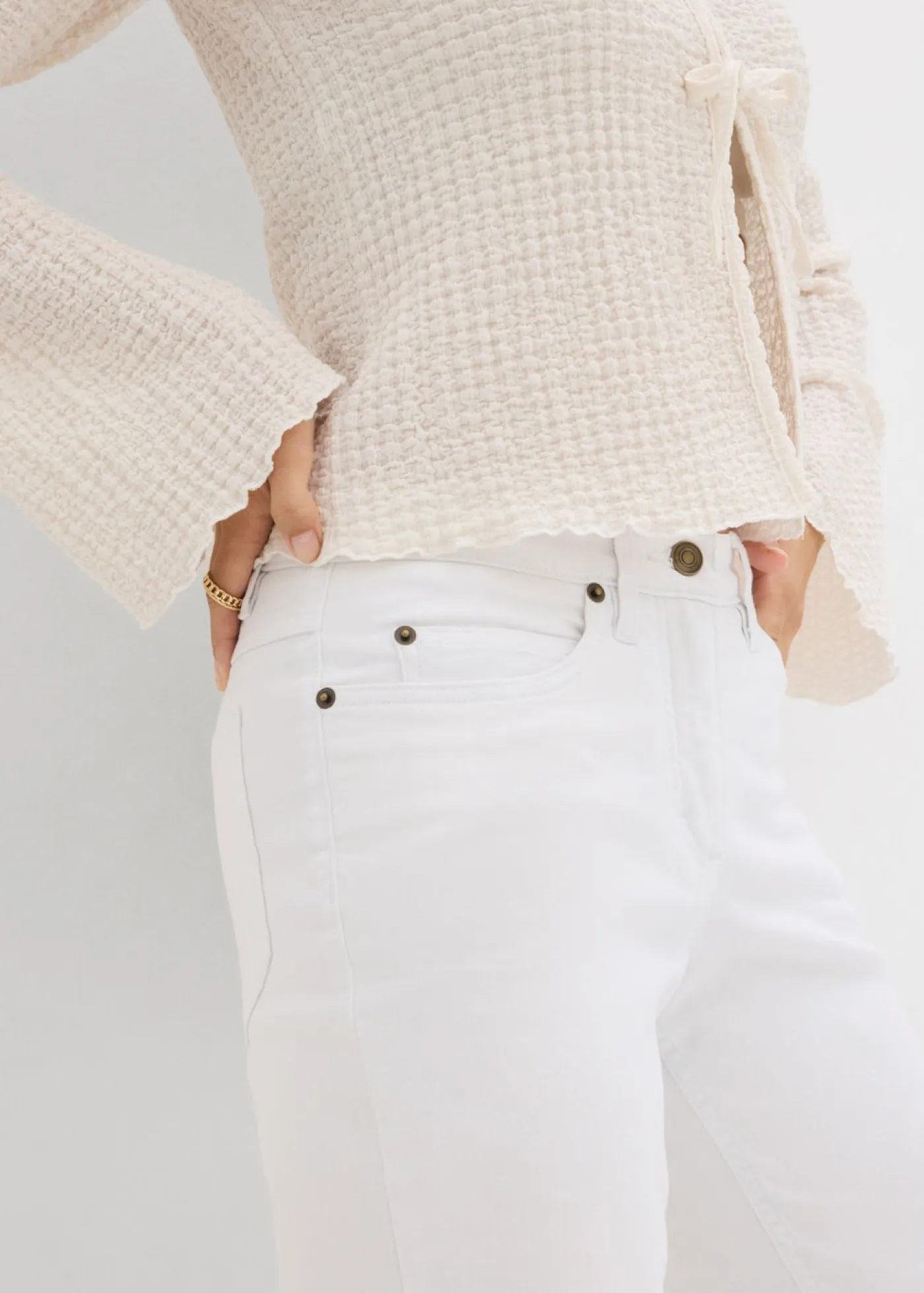 bonprix bonprix Vaqueros|Tallas Pequeñas>Vaqueros straight, mid waist, elásticos Blanco