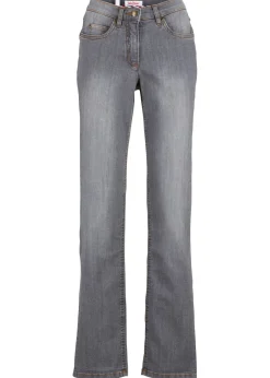 bonprix bonprix Tallas Pequeñas|Novedades>Vaqueros straight, mid waist, elásticos gris-desgastado