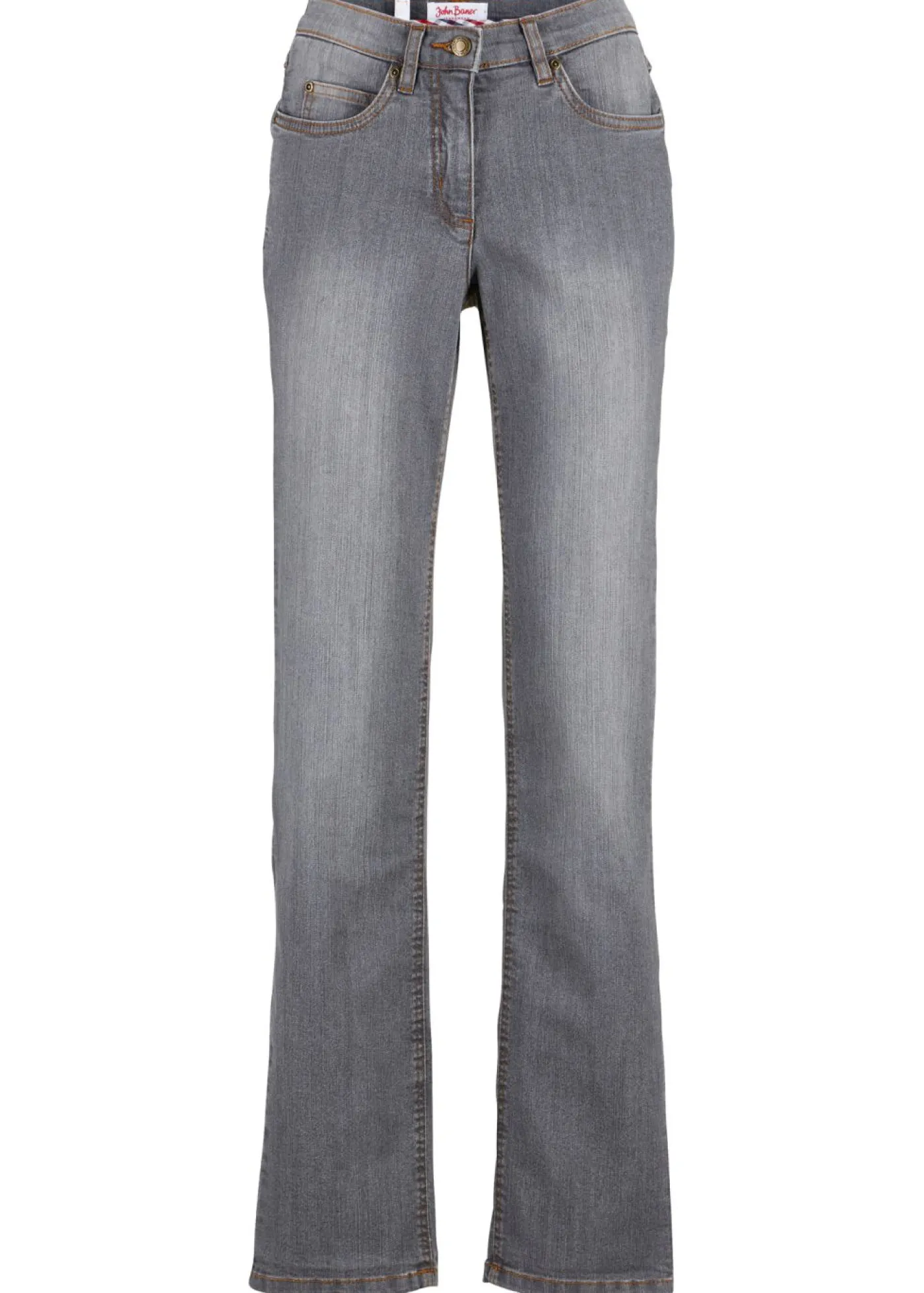 bonprix bonprix Tallas Pequeñas|Novedades>Vaqueros straight, mid waist, elásticos gris-desgastado