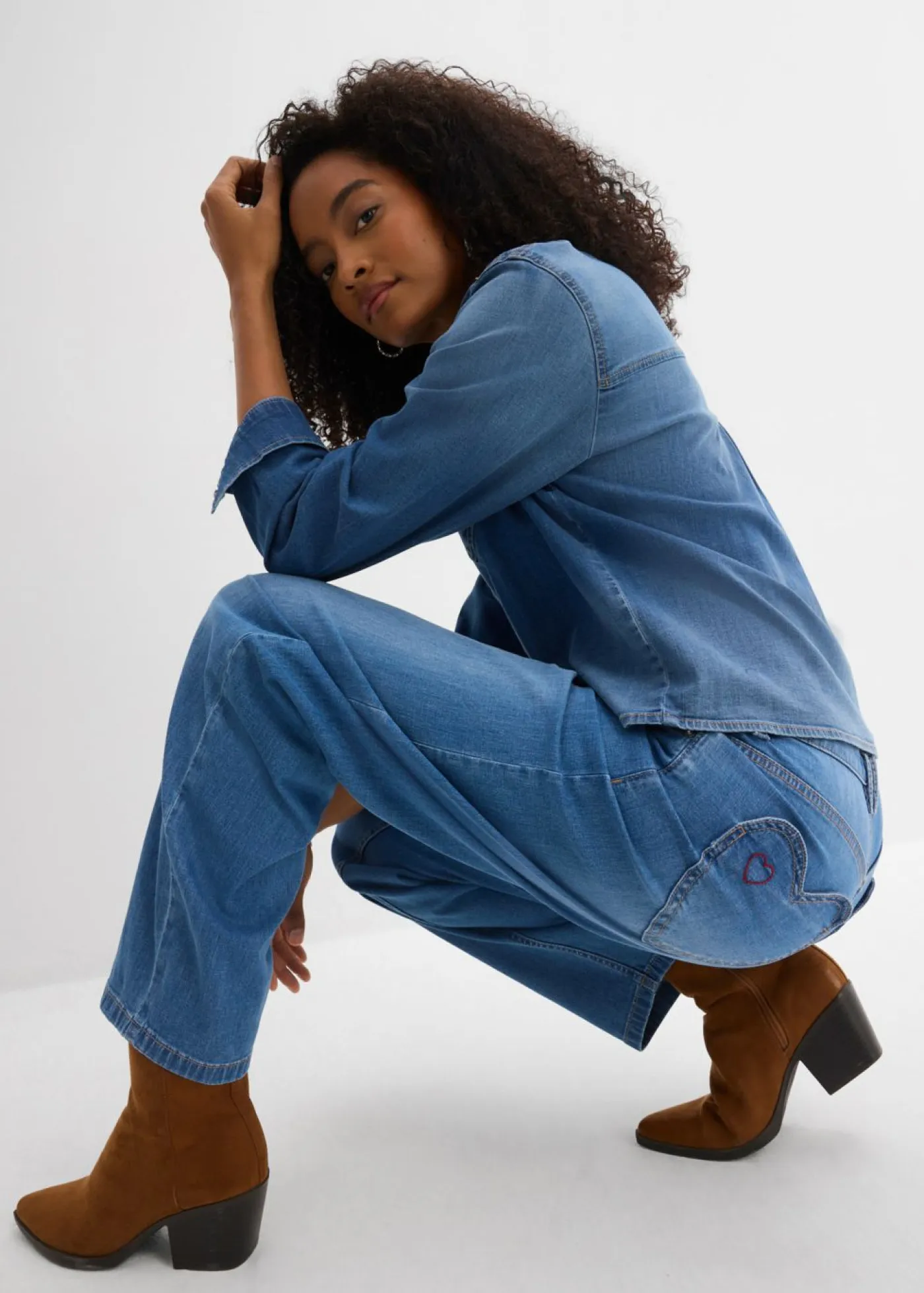 bonprix bonprix Vaqueros>Vaqueros tipo barrel de talle alto azul claro denim usado