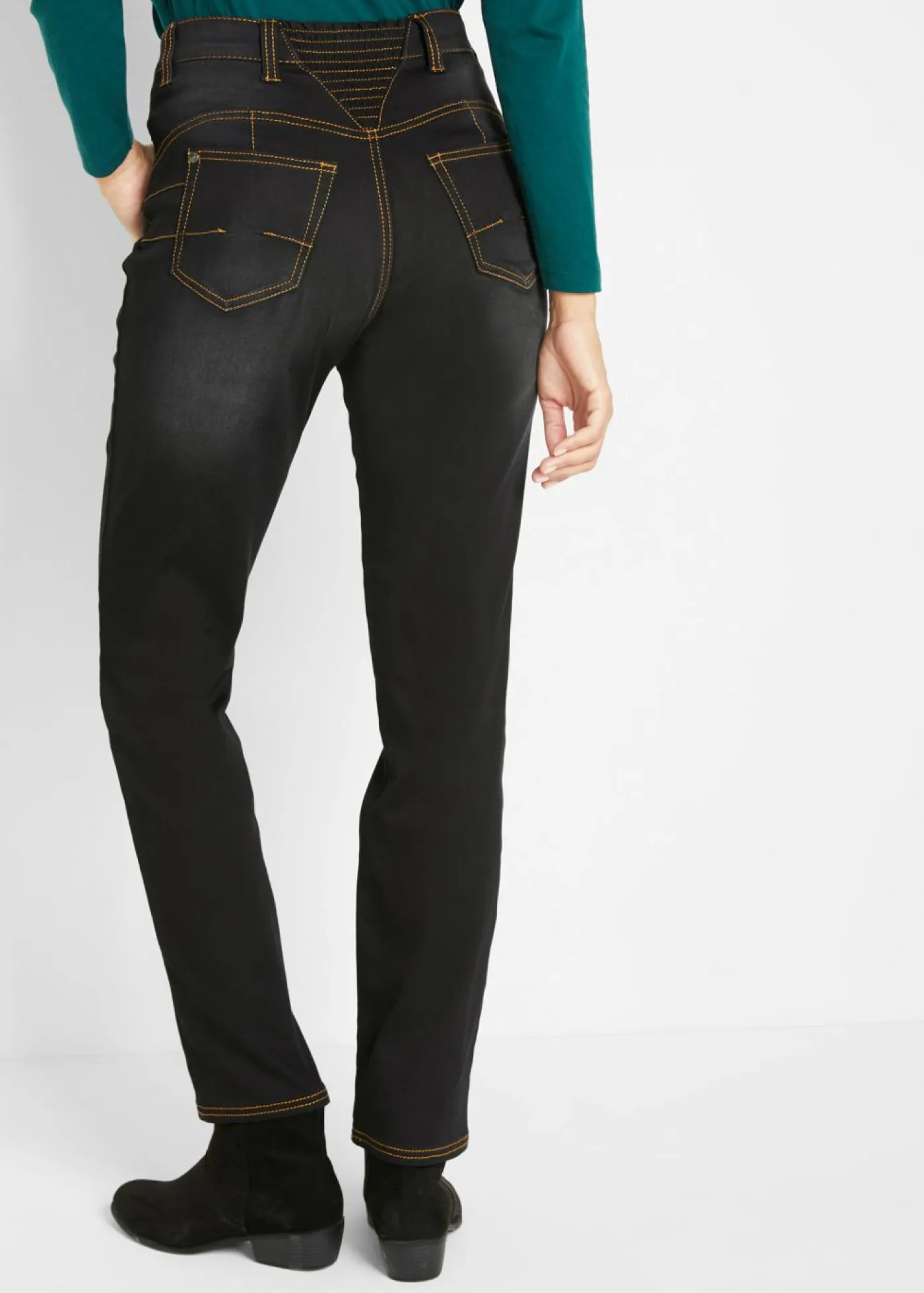 bonprix bonprix Ropa Térmica|Vaqueros>Vaqueros térmicos con talle medio, corte recto y cinturilla cómoda Negro denim