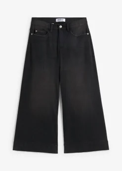 bonprix bonprix Vaqueros|Novedades>Vaqueros ultrasuaves de corte capri, culotte Denim negro desgastado
